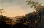 Thomas Gainsborough An Extensive River Landscape with Cattle and a Drover and Sailing Boats in the distance USA oil painting artist